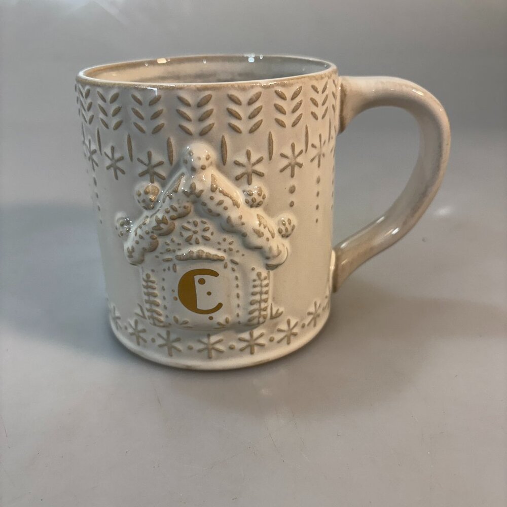 Anthropologie Snowcap Reactive-Glazed Monogram Initial C Mug Embossed House